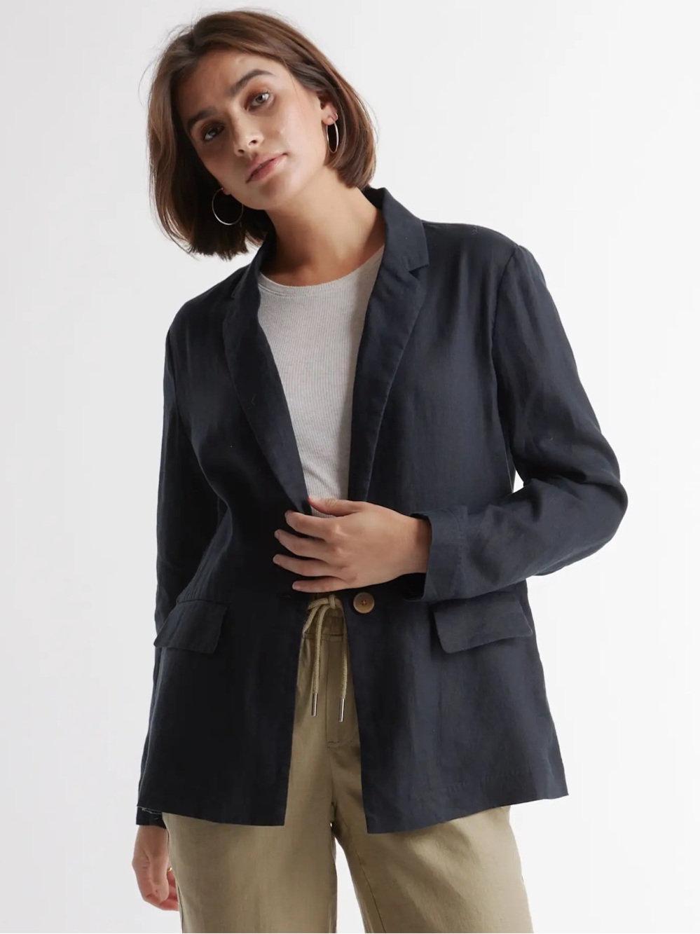 Quince | 100% European Linen Blazer Black Size Large